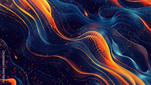 Wallpaper Mural Neon wallpaper with orange and blue gradients swirling textures and pixelated geometric shapes Torontodigital.ca