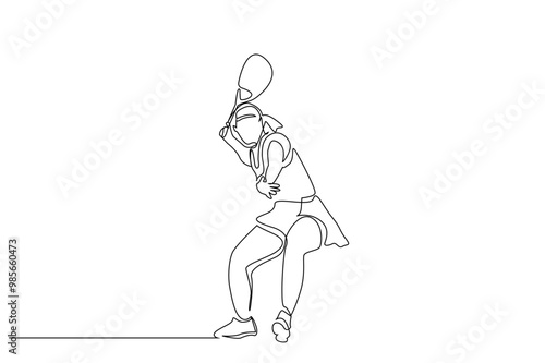woman female tennis player athlete match lifestyle one line art design vector