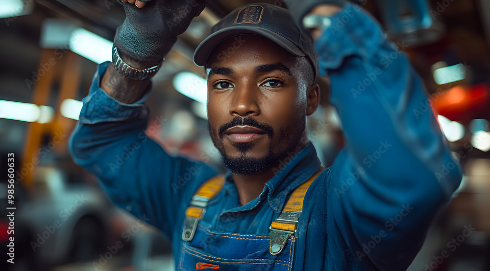 A Man in a Blue Work Uniform and Cap Fixing a Car Under Bright Garage Lights, Highlighting the Skill and Dedication of Mechanics in a Professional Automotive Environment
A Man in a Blue Work Uniform and Cap Fixing a Car Under Bright Garage Lights, Highlighting the Skill and Dedication of Mechanics in a Professional Automotive Environment