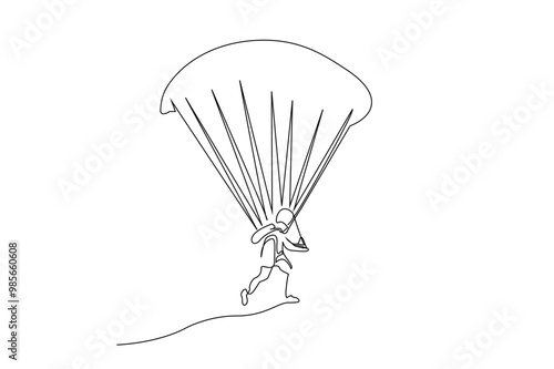 parachute flying male person extreme sport nature lifestyle one line art design vector