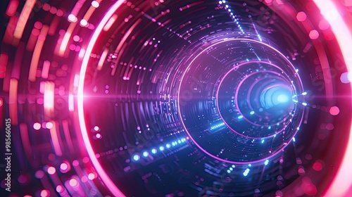 Wallpaper Mural Electric sapphire and neon pink wallpaper with pixel vortex patterns and glowing retro lights Torontodigital.ca