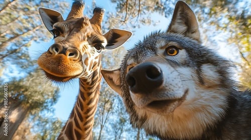 Giraffe and Wolf as Symbols of Nonviolent Communication in a Playful Close-Up