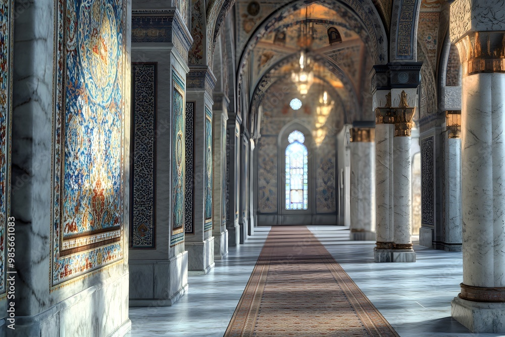 Mosque Interior with Ornate Architecture Mosque Interior with Ornate Architecture