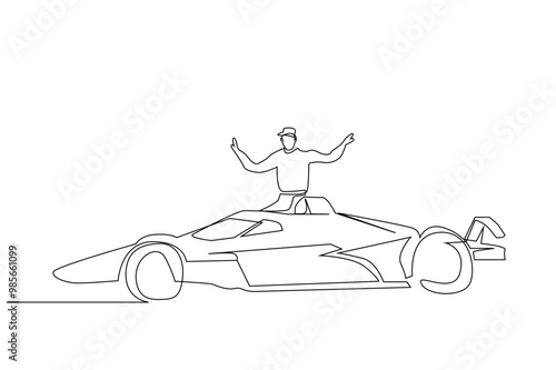 formula one sportsman driver team victory celebration lifestyle one line art design vector