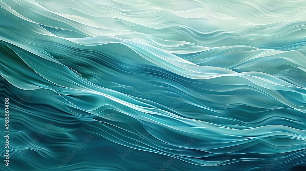 Smooth turquoise waves with soft textures and a gradient background creating a peaceful summer scene Smooth turquoise waves with soft textures and a gradient background creating a peaceful summer scene