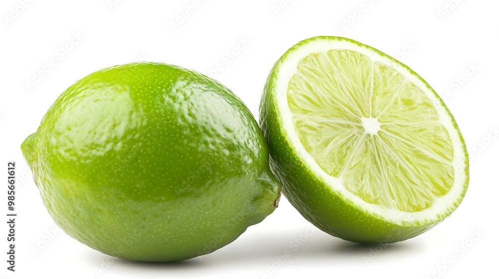 Fresh Green Lime Slices Isolated on White Background Fresh Green Lime Slices Isolated on White Background
