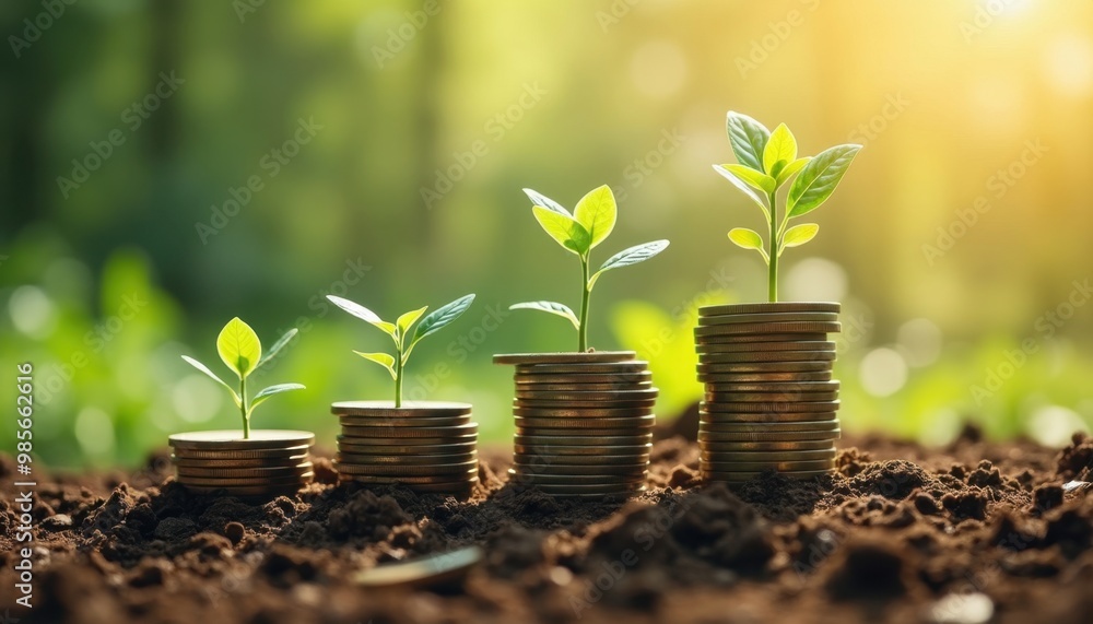Growing Plant on Stacked Coins - Financial Growth and Investment Concept, Economy and Business Success Background Growing Plant on Stacked Coins - Financial Growth and Investment Concept, Economy and Business Success Background