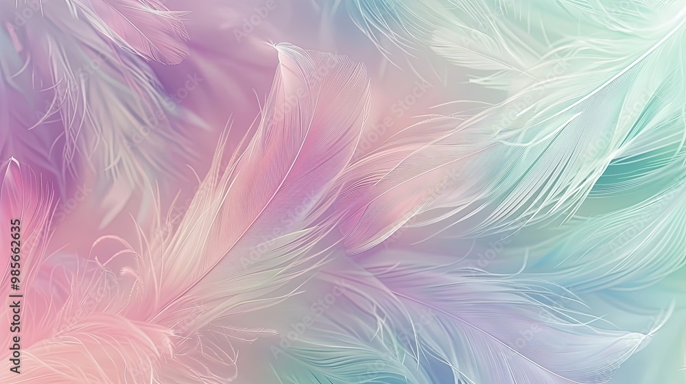 Pastel pink mint green and lavender wallpaper with delicate feather-like patterns Pastel pink mint green and lavender wallpaper with delicate feather-like patterns