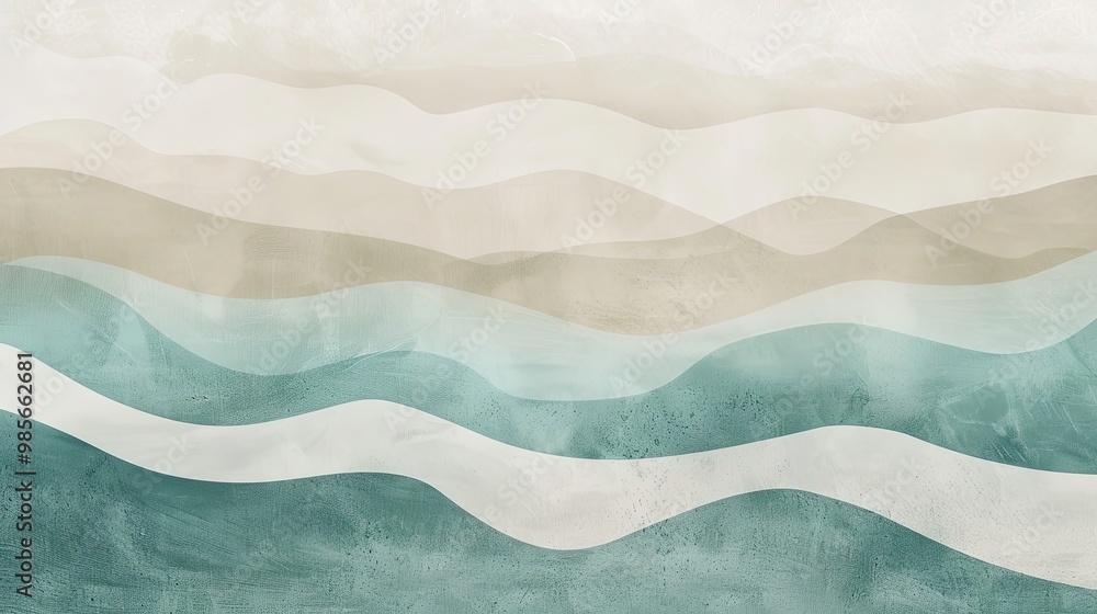 Fototapeta premium Wavy lines and soft textures on a beige-turquoise gradient for a calming backdrop