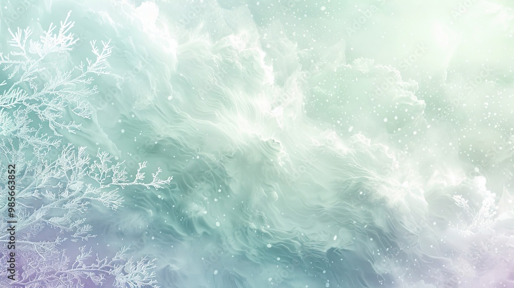 Obraz premium Lavender to mint green winter wallpaper with crystalline patterns and shimmering glow
