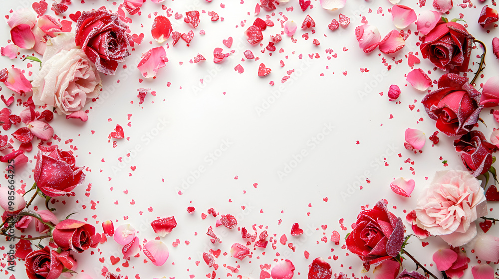 Delicate red rose petals forming a floral frame with white space in the center, ideal for romantic invitations, wedding designs, or Valentine’s Day themes with a soft, elegant touch Delicate red rose petals forming a floral frame with white space in the center, ideal for romantic invitations, wedding designs, or Valentine’s Day themes with a soft, elegant touch