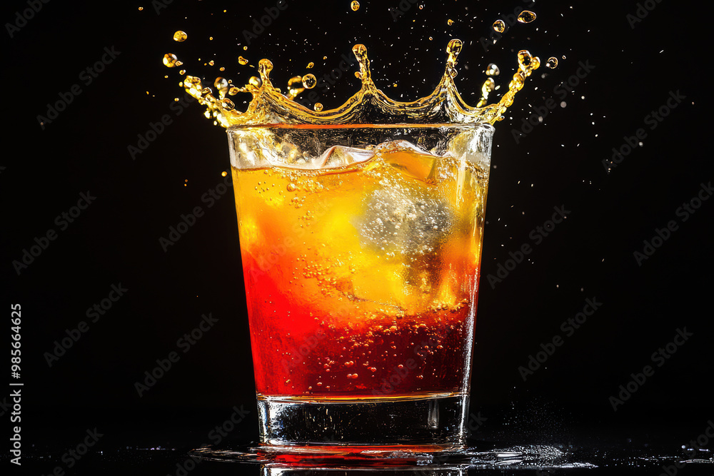 Isolated Tequila Sunrise Splash in Mid-Air Isolated Tequila Sunrise Splash in Mid-Air