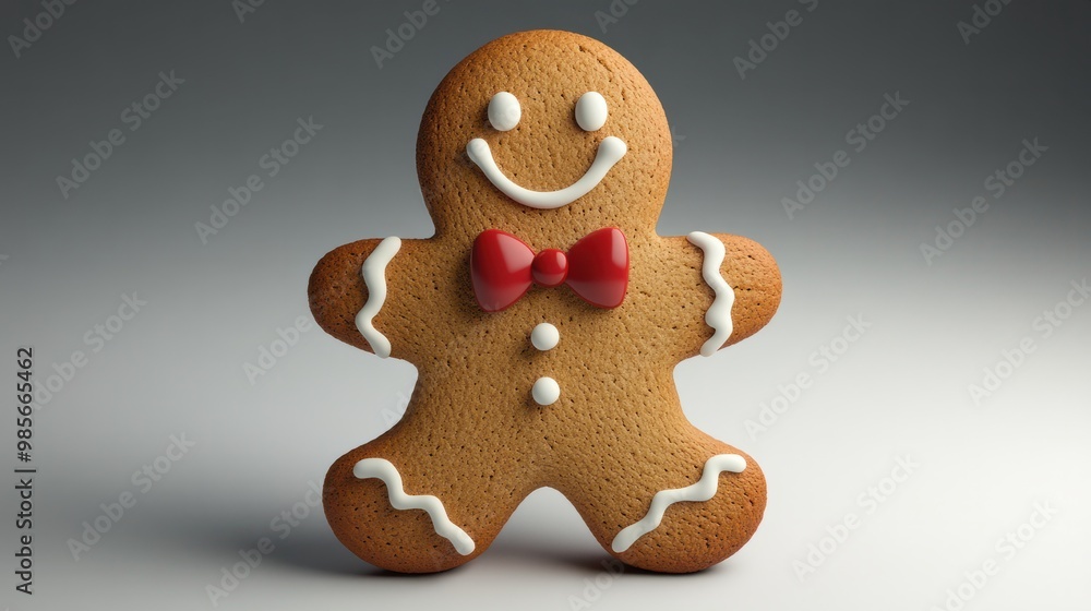 gingerbread man with a smile and a red bow tie. gingerbread man with a smile and a red bow tie.