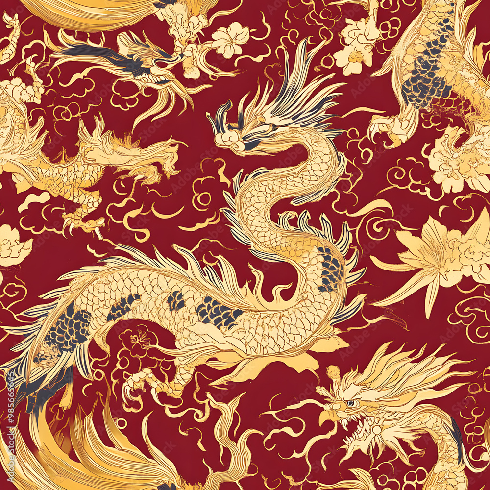 Chinese-inspired doodle tile seamless patterns in an illustrator graphic style Chinese-inspired doodle tile seamless patterns in an illustrator graphic style
