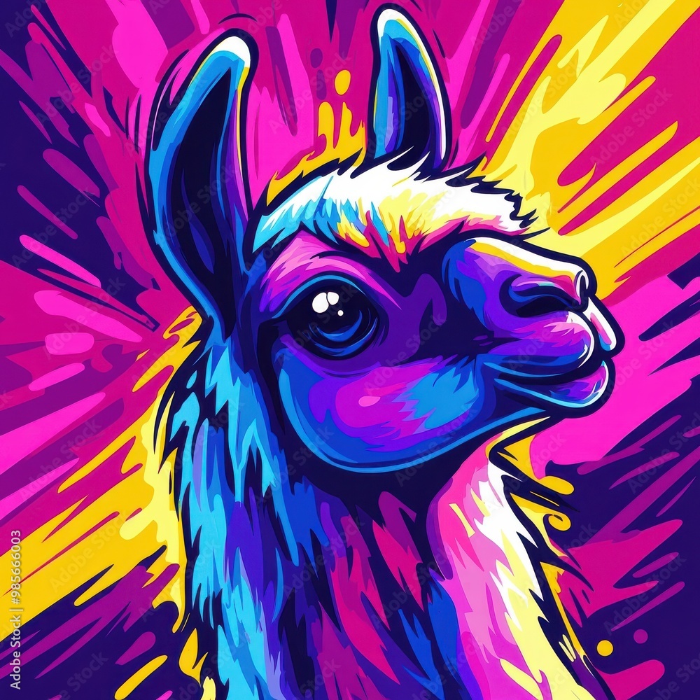 Alpaca illustrated in Abstract Expressionism style, using bold, dynamic strokes and vivid colors to express its playful and unique nature. Alpaca illustrated in Abstract Expressionism style, using bold, dynamic strokes and vivid colors to express its playful and unique nature.