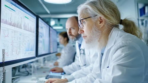 Wallpaper Mural Scientists in lab coats analyze data on screens, focusing on research and technology in a modern laboratory setting. Torontodigital.ca