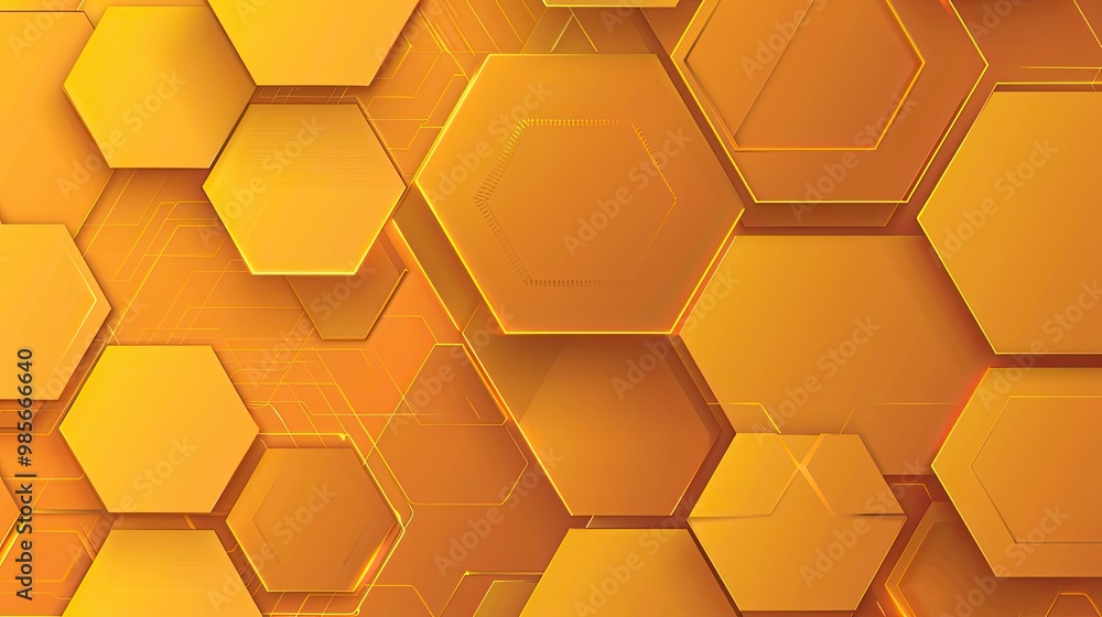 Rich golden hues with elegant hexagons and glowing edges create a warm backdrop Rich golden hues with elegant hexagons and glowing edges create a warm backdrop