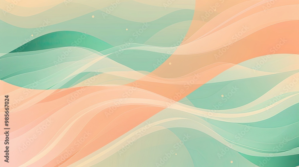 Fototapeta premium Elongated ellipses and peach to mint gradients create a serene summer wallpaper background