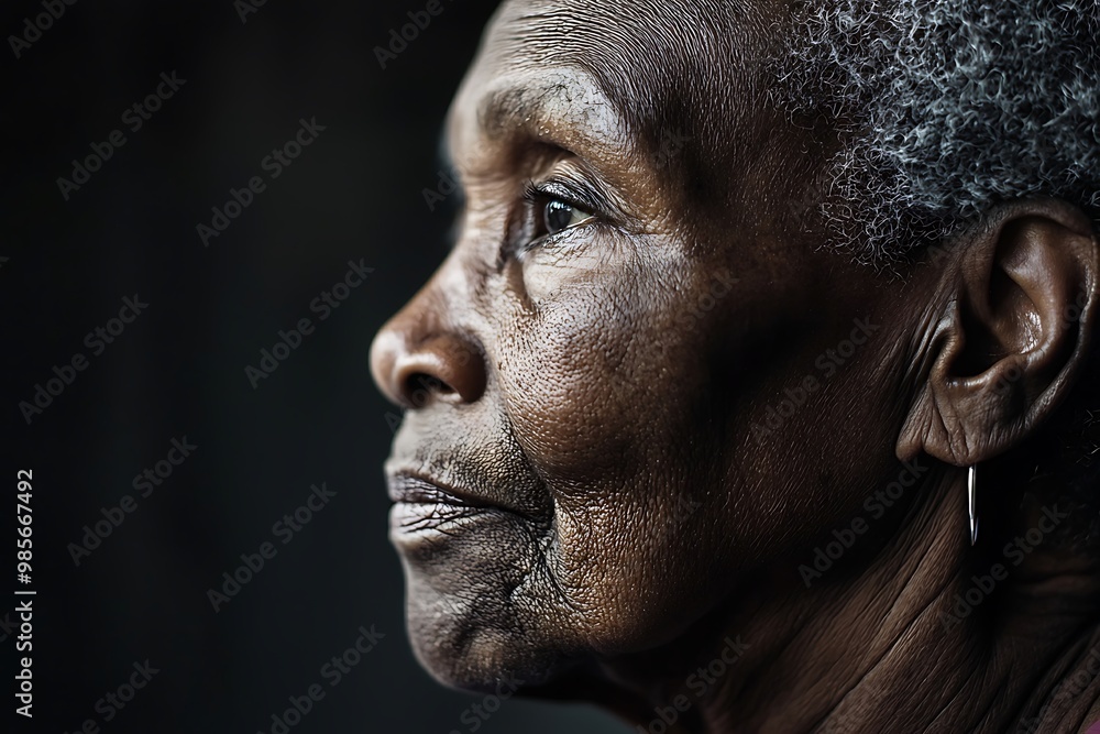 Close-up portrayal of an elderly black woman, symbolizing the solitude of dementia. Close-up portrayal of an elderly black woman, symbolizing the solitude of dementia.