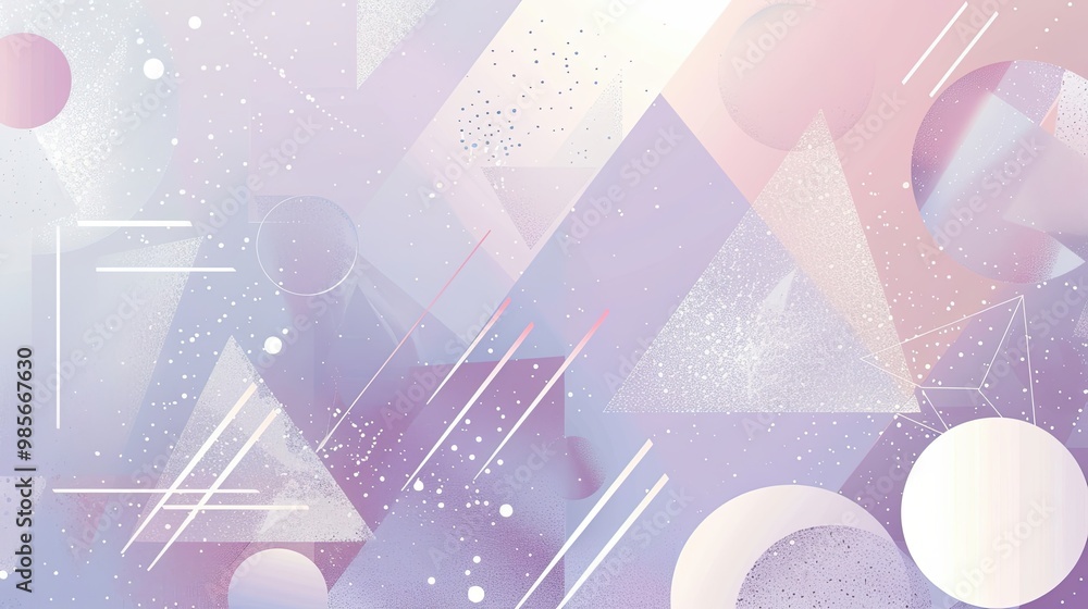 Fototapeta premium Abstract triangles and circles in frosty silver and lavender create a winter backdrop