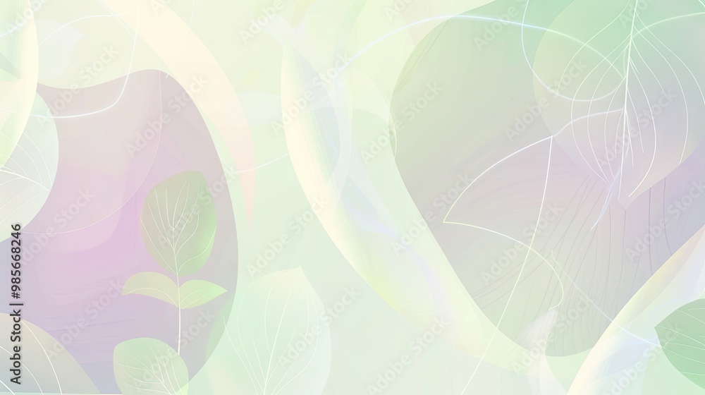 Soothing lavender-to-green gradient with rounded polygons and floral textures creates a peaceful spring wallpaper
