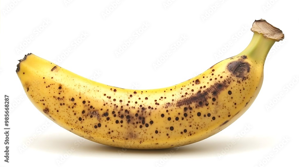 Ripe Yellow Banana with Brown Spots Isolated on White Background Ripe Yellow Banana with Brown Spots Isolated on White Background