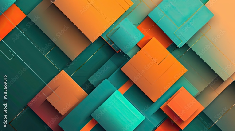 Squares in teal and orange tones overlap in a grid pattern over a neutral backdrop Squares in teal and orange tones overlap in a grid pattern over a neutral backdrop
