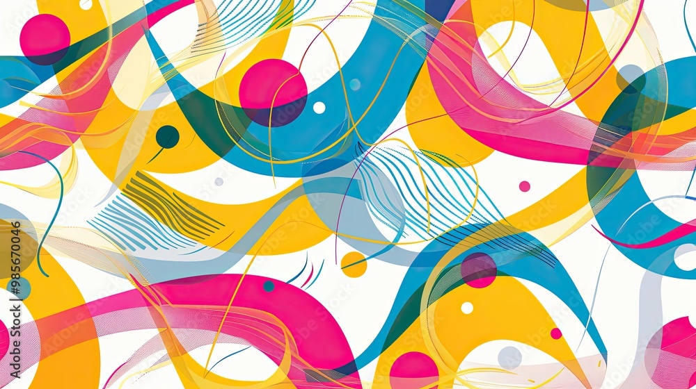 Obraz premium Dynamic abstract background with bright circles and waves against white wallpaper