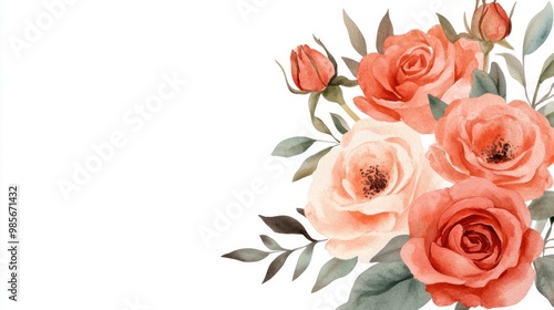 Watercolor Roses Corner Border.