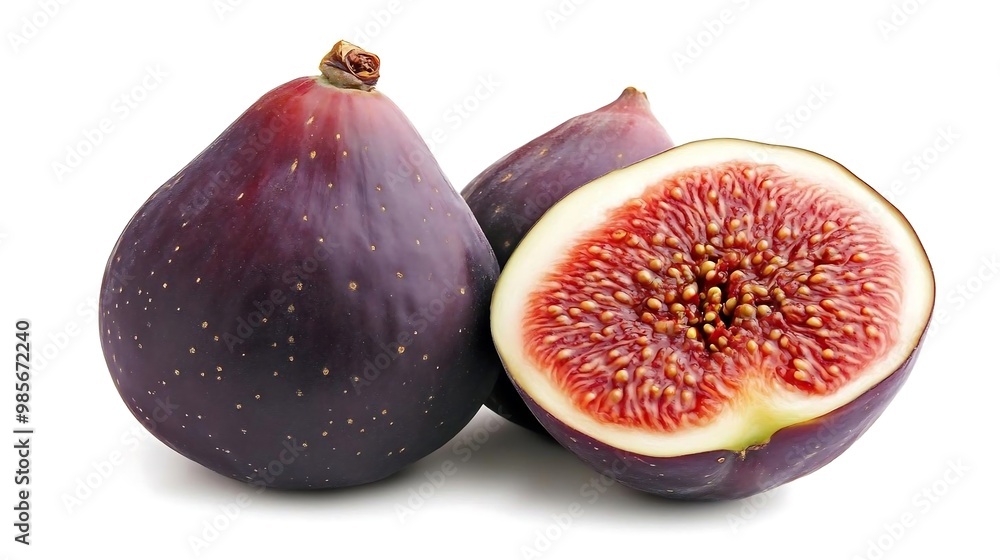 Fresh Ripe Figs Whole and Cut Isolated on White Background Fresh Ripe Figs Whole and Cut Isolated on White Background