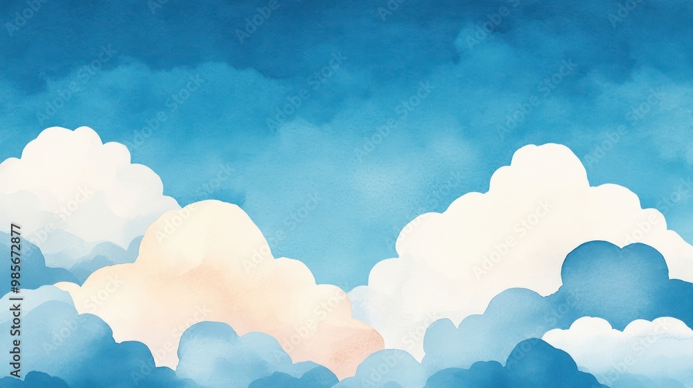 Watercolor Blue Sky with Clouds. Watercolor Blue Sky with Clouds.