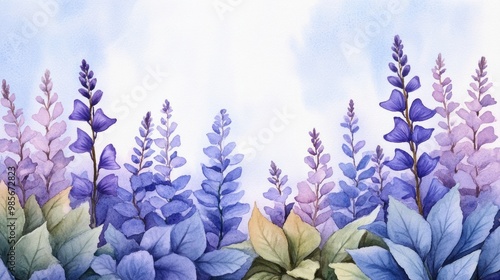 Watercolor Illustration of Purple Flowers.