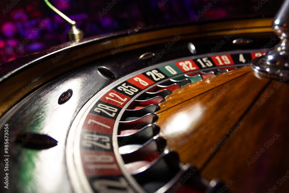 Casino roulette wheel close up ready to play and waiting for bets Casino roulette wheel close up ready to play and waiting for bets