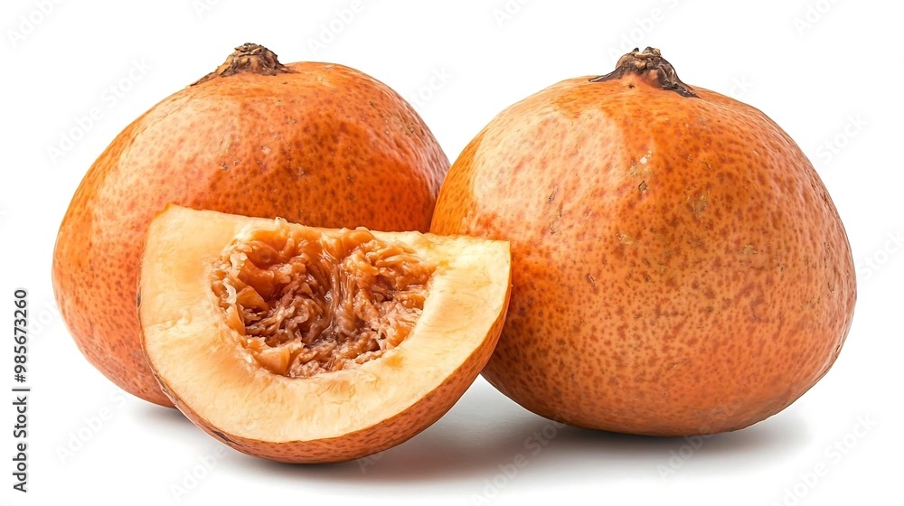 Ripe Orange Melon Sliced on White Background
