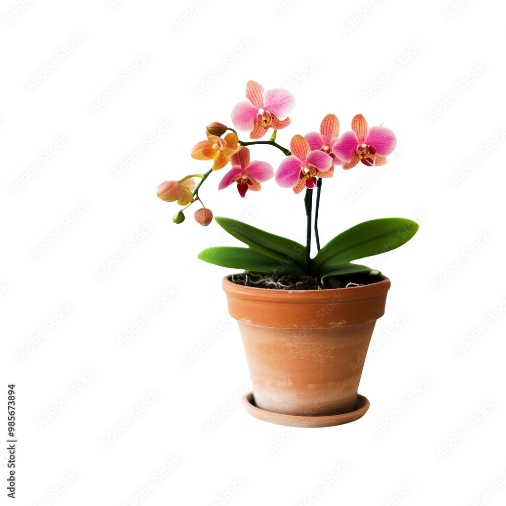 Pink and Orange Orchid in Terracotta Pot Pink and Orange Orchid in Terracotta Pot