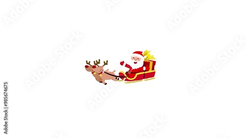 Christmas themed animated footage. Santa Claus is riding a reindeer sleigh to distribute Christmas gifts photo