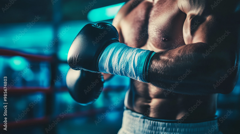 Close-up of a muscular boxer tightening his gloves, focusing on strength and intensity in a boxing gym under dramatic lighting.
Close-up of a muscular boxer tightening his gloves, focusing on strength and intensity in a boxing gym under dramatic lighting.