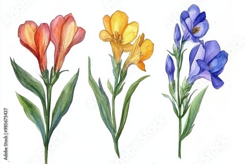 Wallpaper Mural Trio of watercolor flowers in vibrant hues Torontodigital.ca