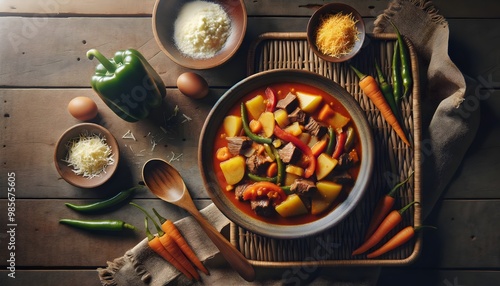 Kaldereta Filipino Hearty Beef Stew with Vegetables in Tomato Sauce (Filipino Cuisine) photo