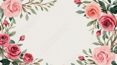 Watercolor Pink Roses Border.