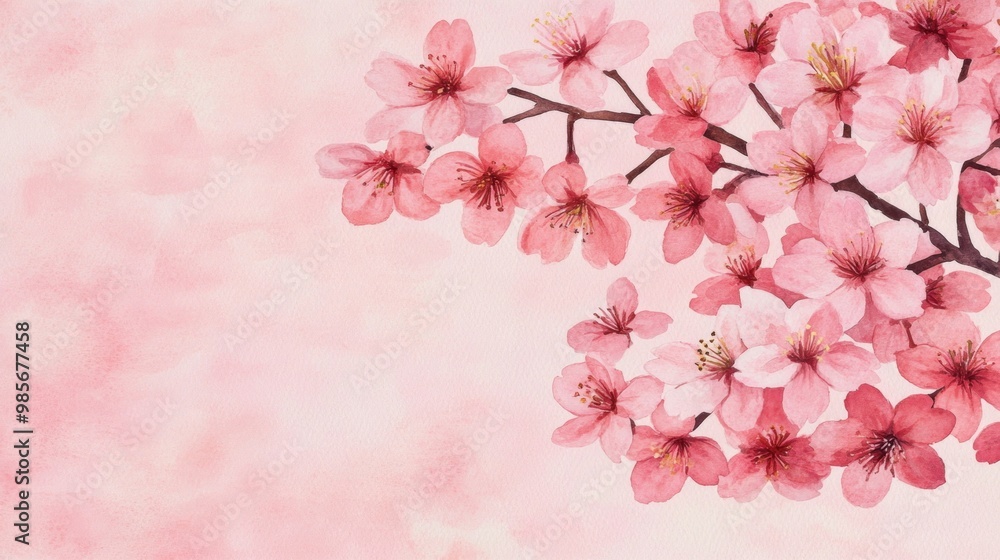 Watercolor Pink Cherry Blossom Branch. Watercolor Pink Cherry Blossom Branch.