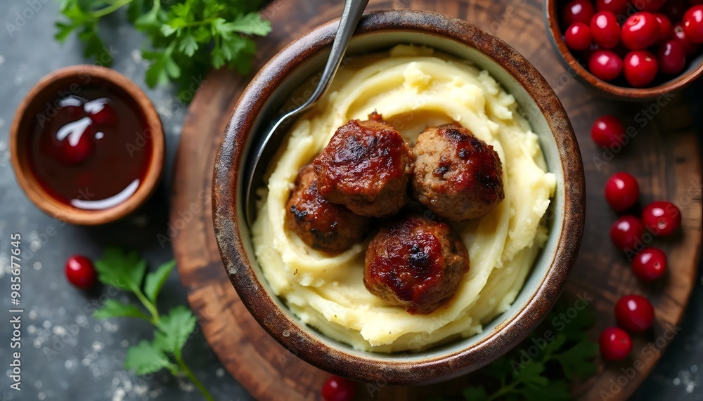 Swedish Meatballs (Köttbullar) with Lingonberry Sauce and Mashed Potatoes (Swedish Cuisine) Swedish Meatballs (Köttbullar) with Lingonberry Sauce and Mashed Potatoes (Swedish Cuisine)