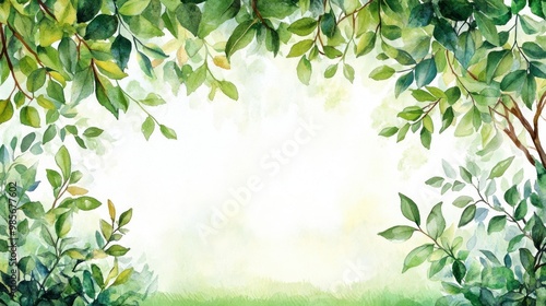 Wallpaper Mural Botanical Leaf Frame Watercolor Greenery Natural Foliage Border Soft Botanical Edge Elegant Leaf Outline, Watercolor Green Leaves Border Frame. Torontodigital.ca