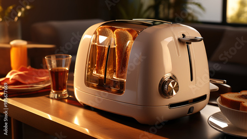 Vintage Toaster with Toast in a Cozy Kitchen Setting photo