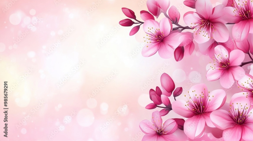 Cherry blossoms on serene pink background with bokeh effect Cherry blossoms on serene pink background with bokeh effect
