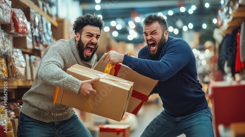 Two men fighting over goods on Black Friday