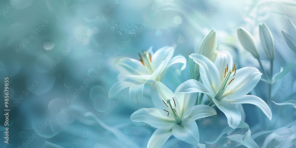 Ethereal White Lilies with Soft Bokeh Background Ethereal White Lilies with Soft Bokeh Background