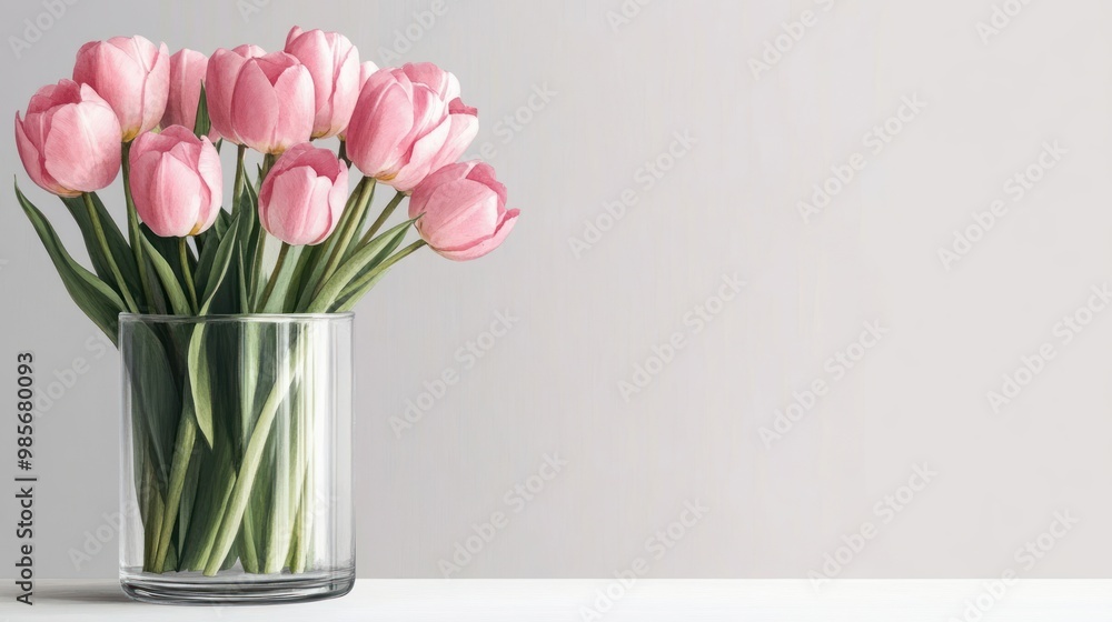 Pink Tulips in a Glass Vase. Pink Tulips in a Glass Vase.