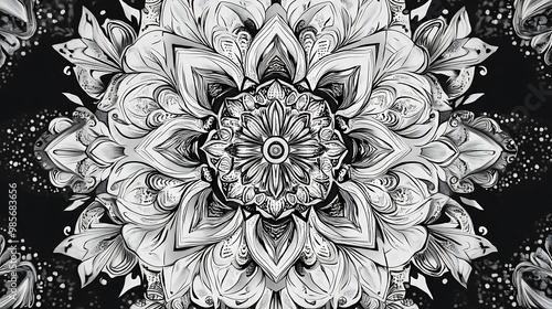 Wallpaper Mural Black and White Floral Mandala Pattern Torontodigital.ca