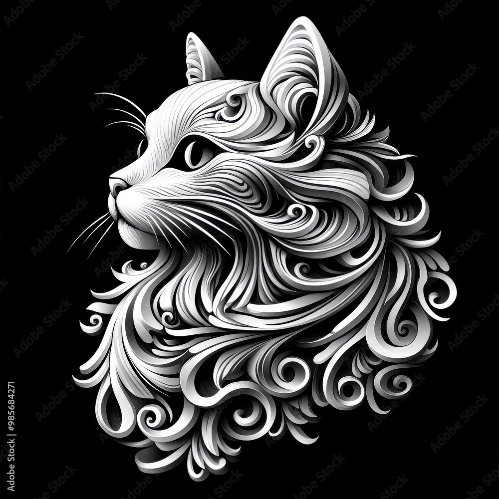 Persian cat with a detailed textured pattern, its fur intricately depicted in an artistic manner, giving depth and dimension. Persian cat with a detailed textured pattern, its fur intricately depicted in an artistic manner, giving depth and dimension.